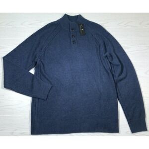 American Tall Wool Blend Sweater Men XLT Blue 1/4 Button Mock Neck Preppy New
